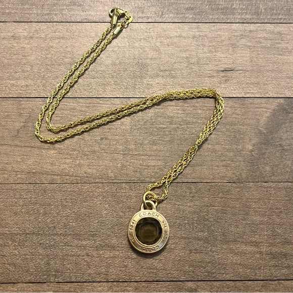 Coach Brushed Gold Bezel Set Purple Crystal Pendant 18k/.925 Sterling Necklace - Picture 4 of 6